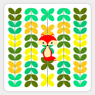 Cute fox and colorful leaves Sticker